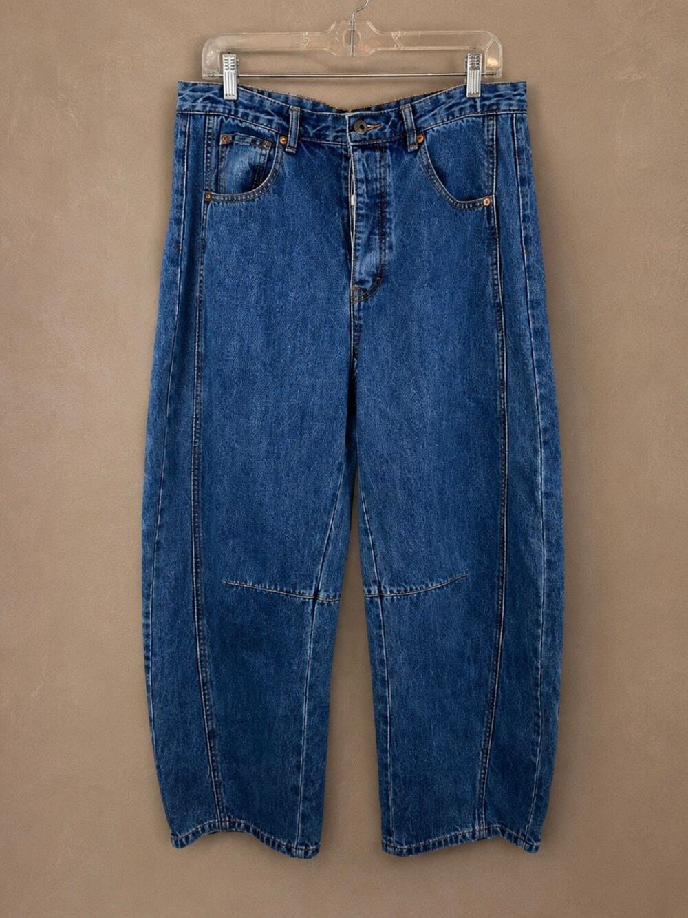 PARKE Sz 30 Barrel Leg The Horseshoe Jeans Low Rise Blue 100% Cotton Denim
